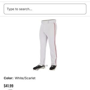 White baseball pants w/red stripe